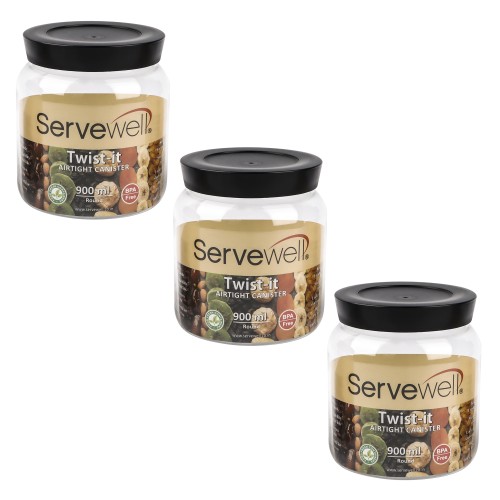 Servewell 3pc Plastic Round Transparent Container Set - 900ml