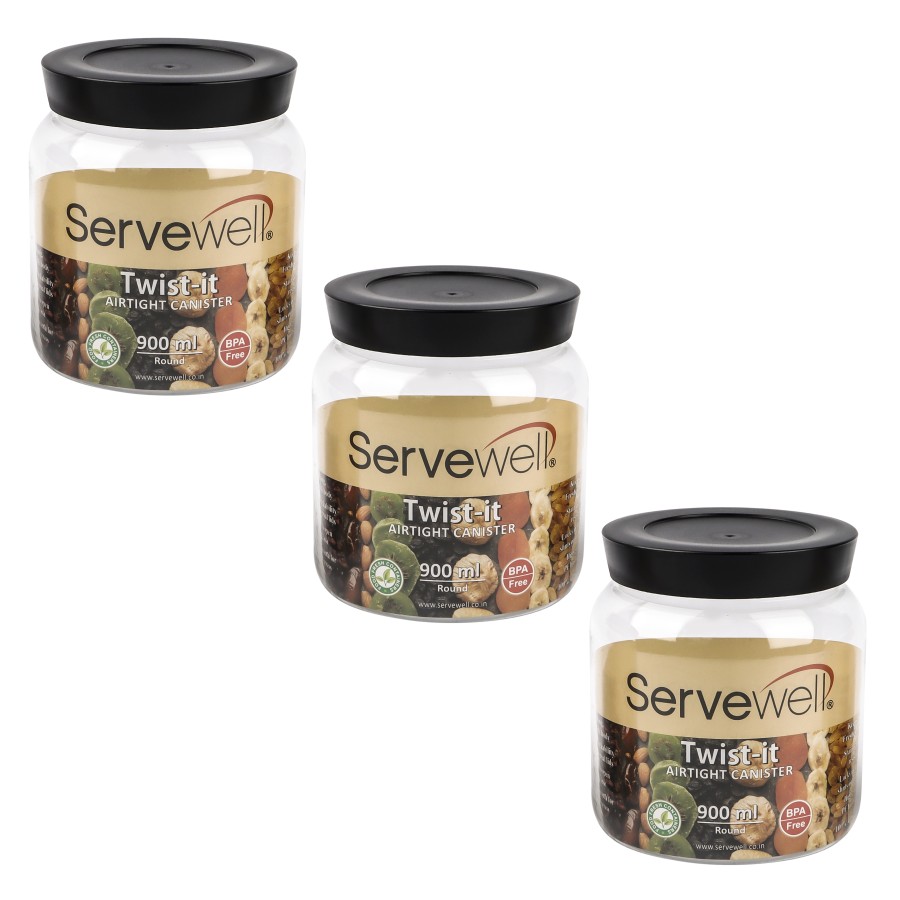 Servewell 3pc Plastic Round Transparent Container Set - 900ml