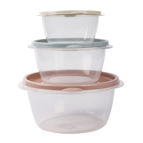 Generic Plastic Round Container 3pc Set - Multicolor