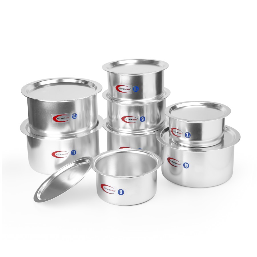 KITCHENMARK 8pc Aluminium Cooking Pot Set with Lid (Topes) 7.5