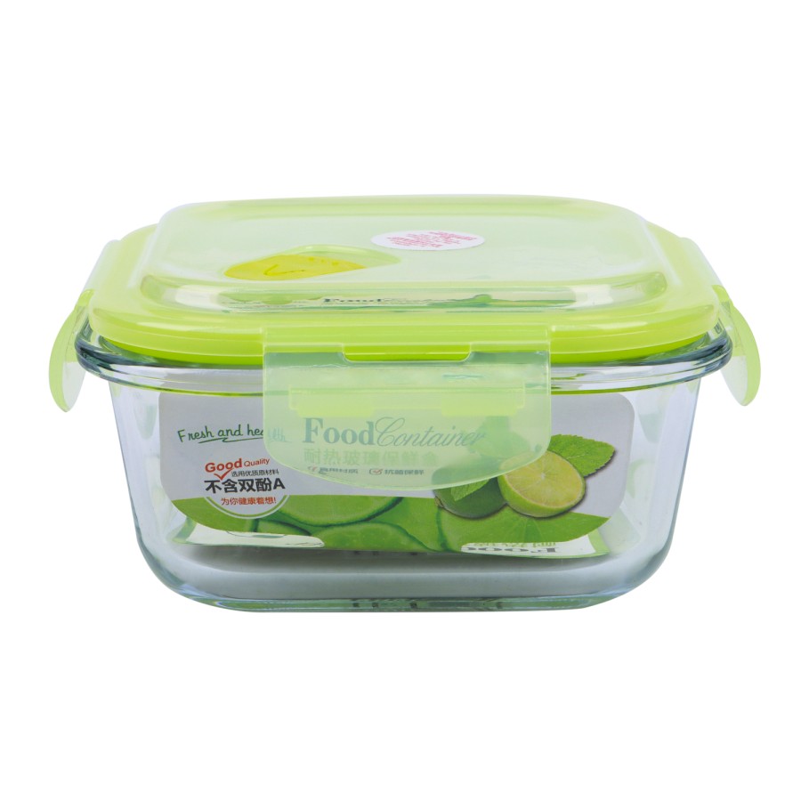 Generic Glass Storage Square Food Container 520ml - Green