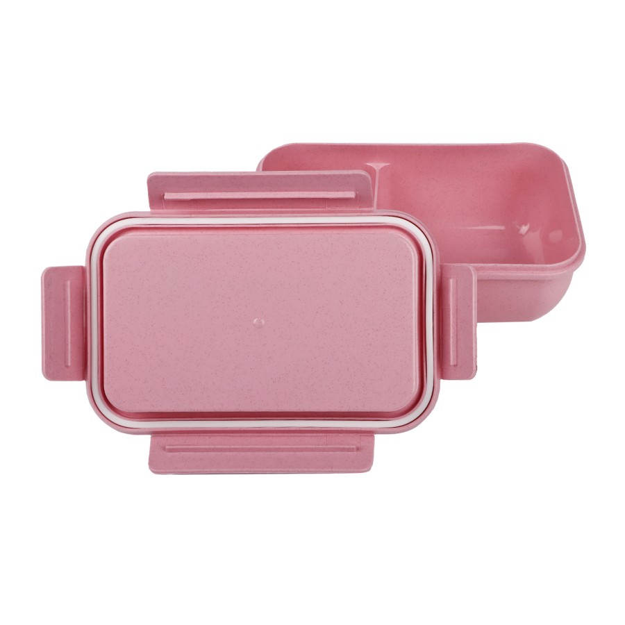 Generic Plastic Rectangular Airtight Lunch Box With Plastic Fork And Spoon 21cm - Pink