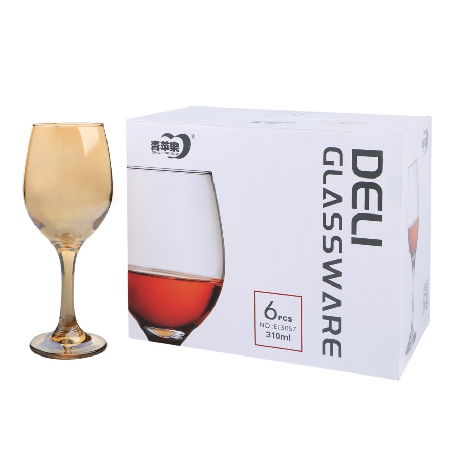 Deli Glassware 6pcs Brown Wine Glasses 310ml Pack - 8 Boxes per Carton 