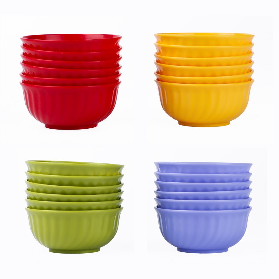 Generic Round Plastic Bowl 350ml 6pc Set - 4 Color Pack