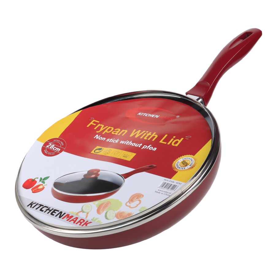 KITCHENMARK Nonstick Aluminium Frypan with Lid 28cm - Red