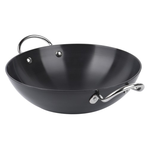 KITCHENMARK Hard Anodized Aluminium Wok Pan Shallow Kadai 26cm - Black 