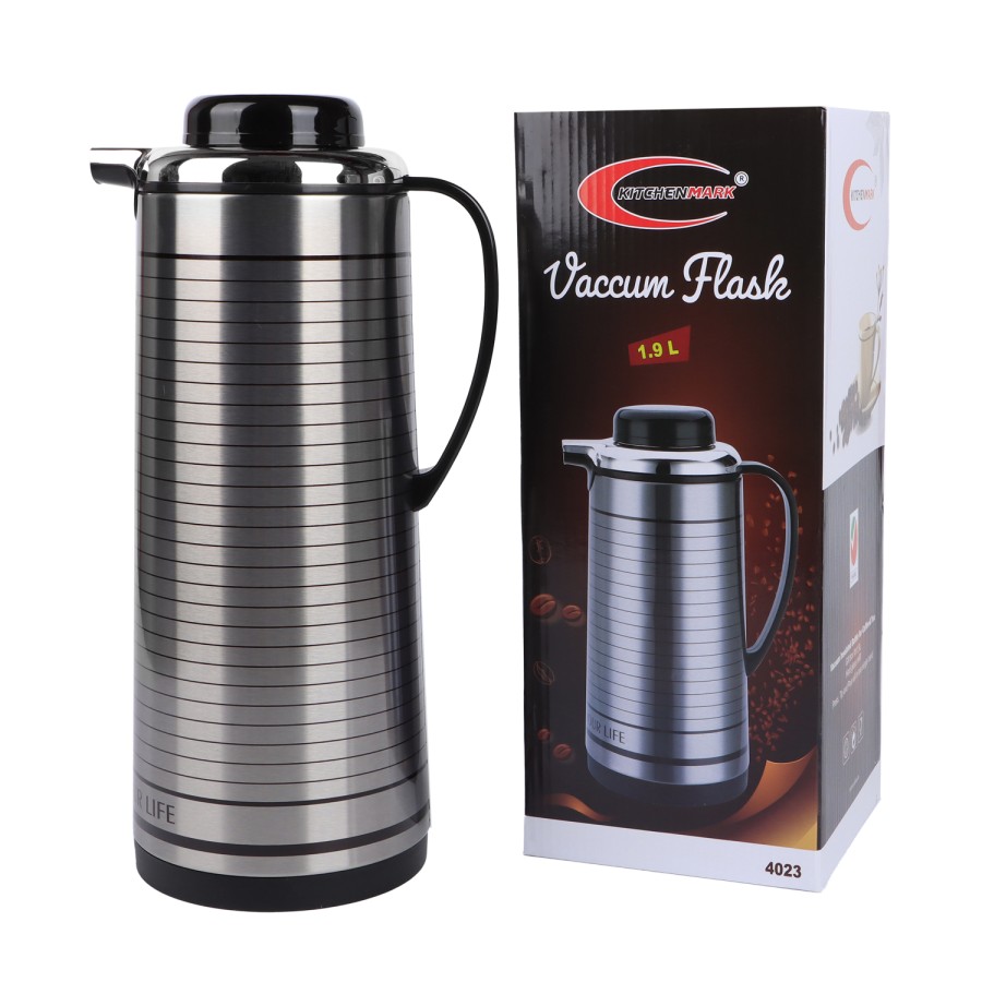 KITCHENMARK 1.9L Vacuum Flask - Silver Stripes