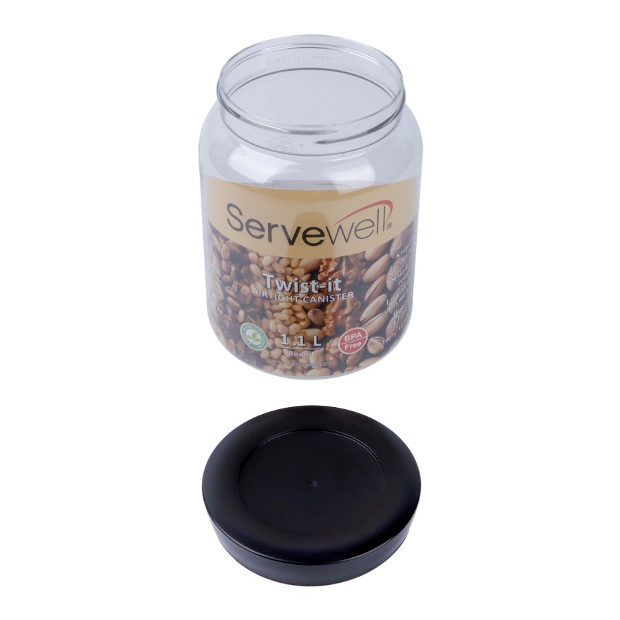 Servewell Airtight Canister Round Transparent Container 1100ml