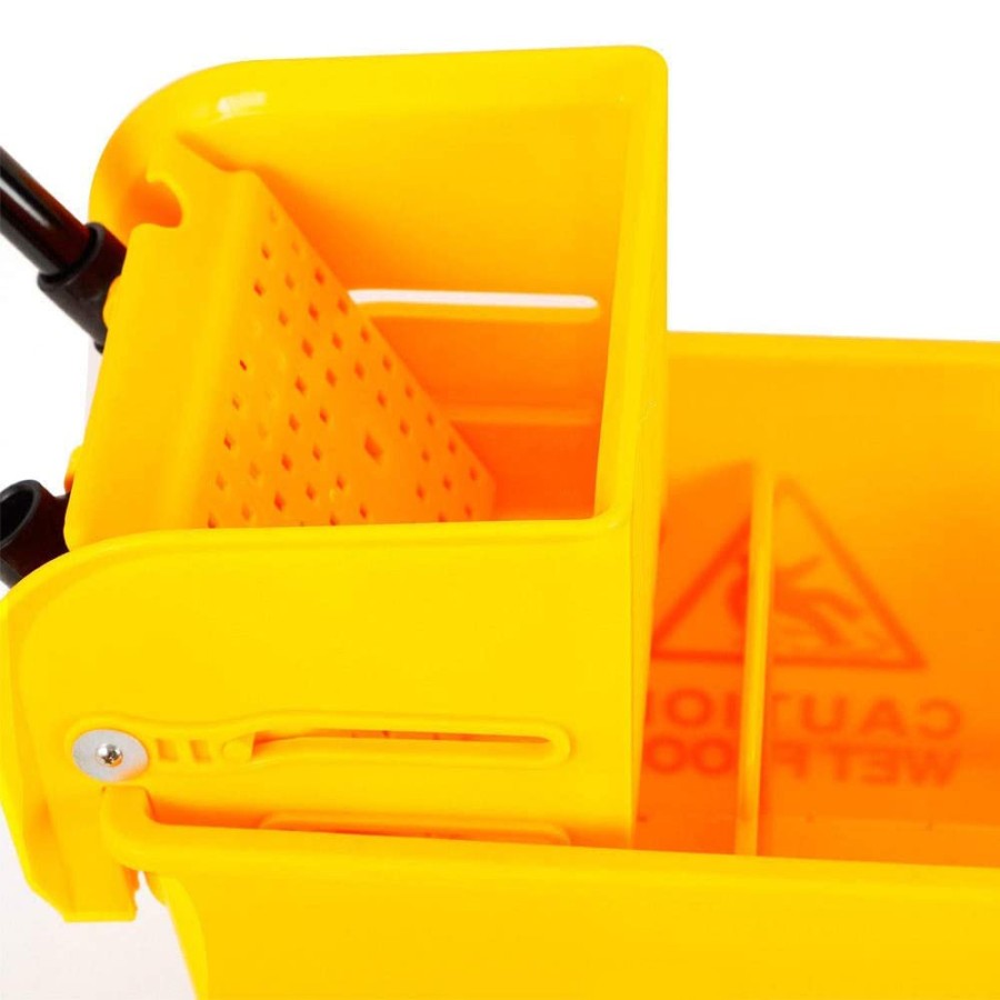 Oaxy Plastic Cleaning Trolley with Mop Bucket Wiper - Yellow