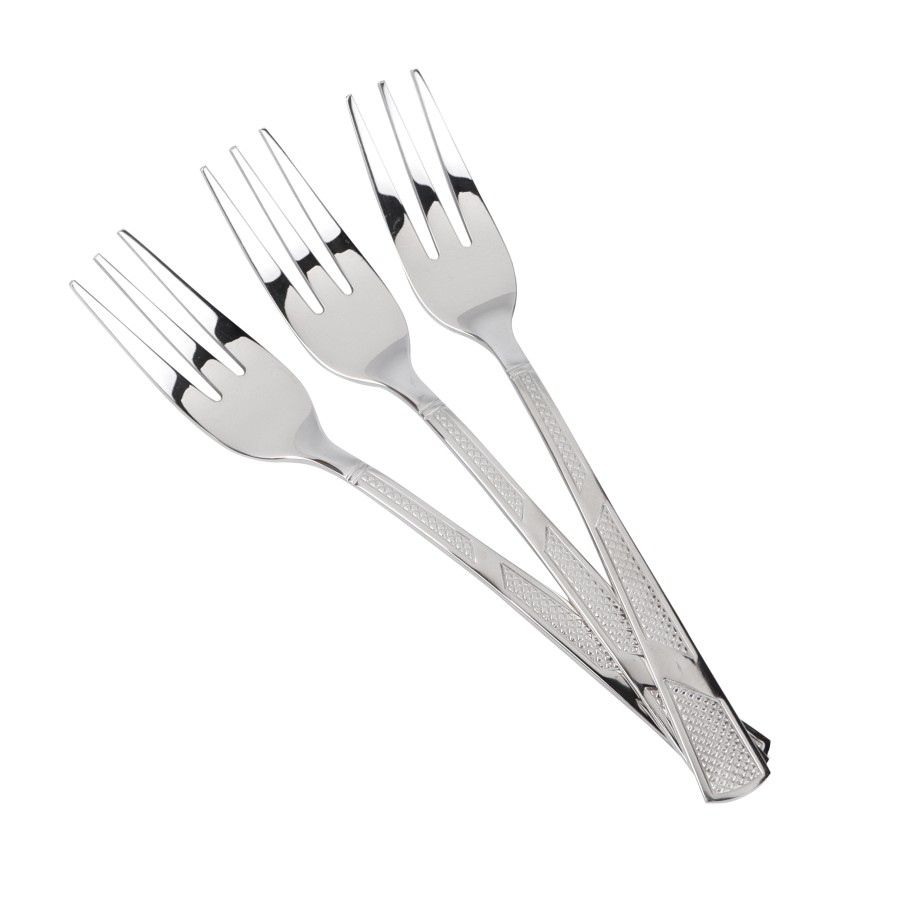 BECHOWARE 3pc Stainless Steel Texture Design Salad Fork Set 15cm - Silver