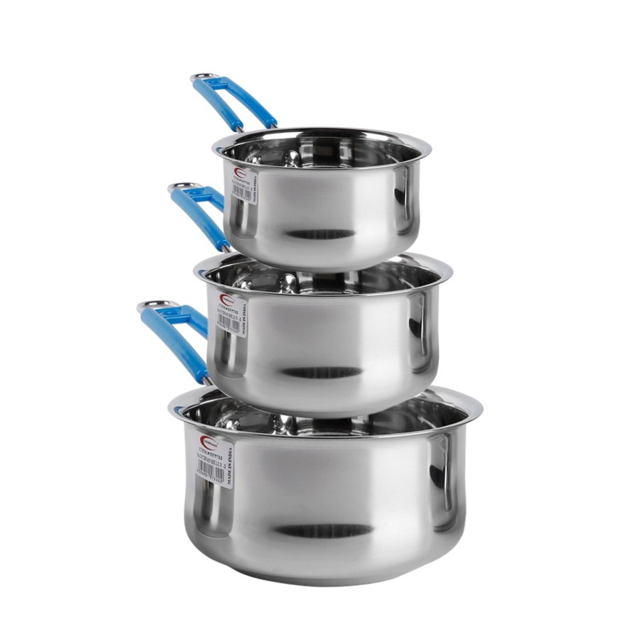 KITCHENMARK 3pc Stainless Steel Sauce Pan 16cm, 18cm, 18.5cm - Blue