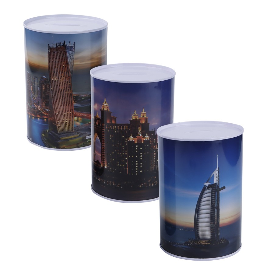 Generic Metallic Dubai Themed Coin Box Size XL 15cm - 3 Color Pack