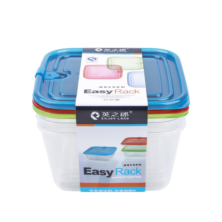 Generic Plastic Square 3pc Microwavable Airtight Food Storage Container 1100ml - 3 Color Pack