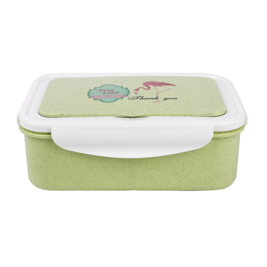 Generic Plastic Rectangular Airtight Lunch Box With Plastic Fork And Spoon 22cm- Green