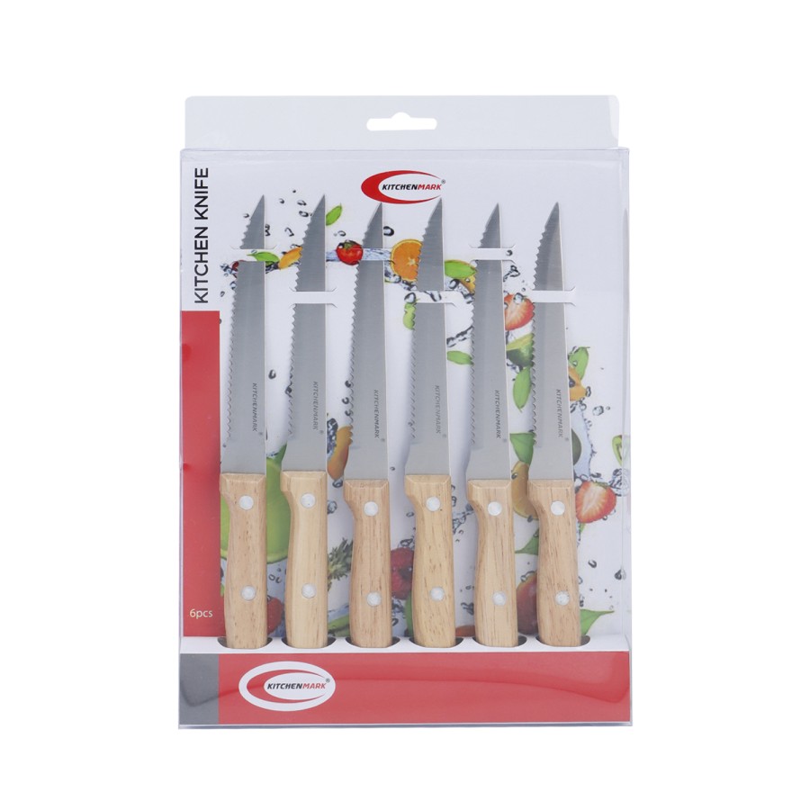 KITCHENMARK 6pc Set Stainless Steel Wooden Handle Kitchen Knife Set 22cm