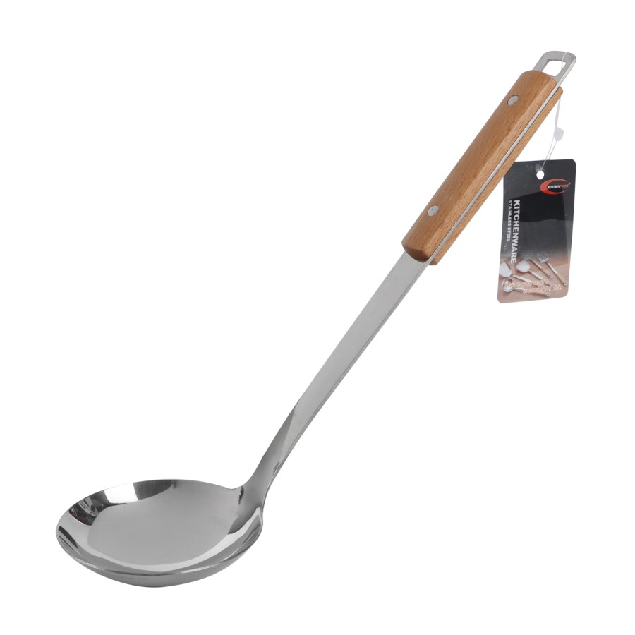 KITCHENMARK Stainless Steel Deep Ladle Curry Spoon with Wooden Handle - 33cm