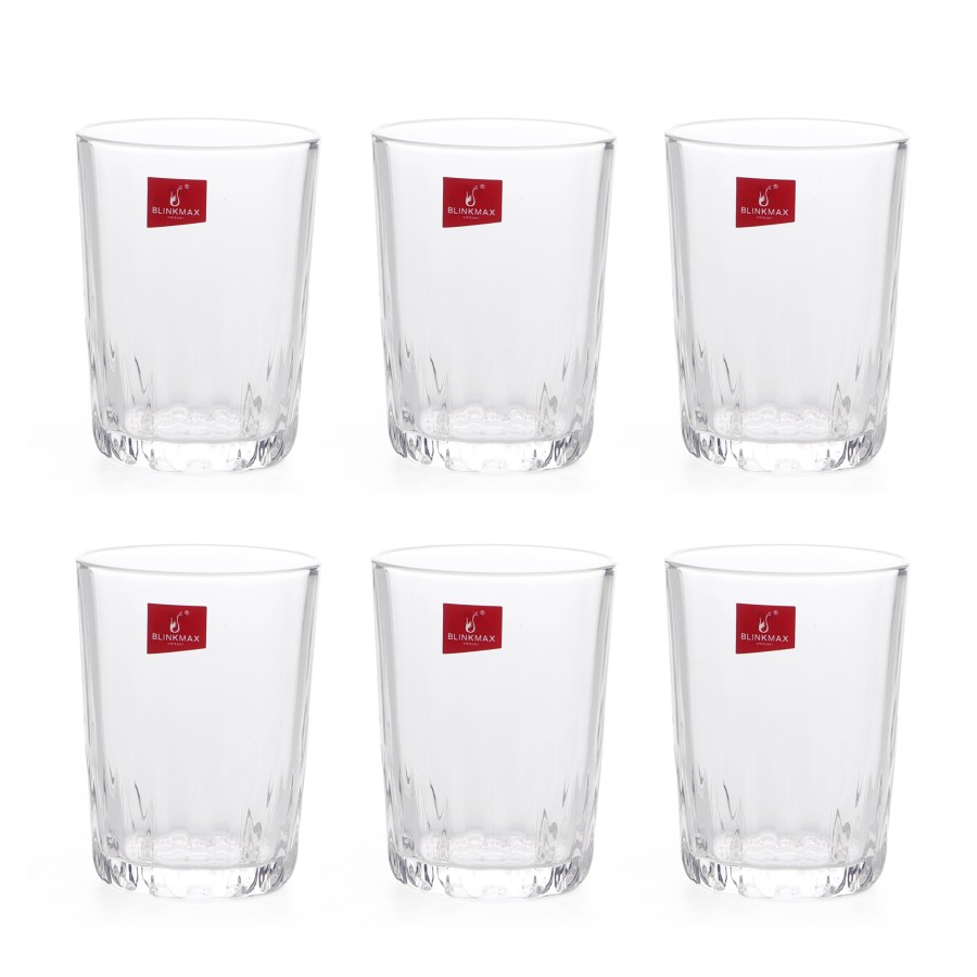 BLINKMAX 6pc Flat Glass Tumbler Set Transparent Drinkware 225ml