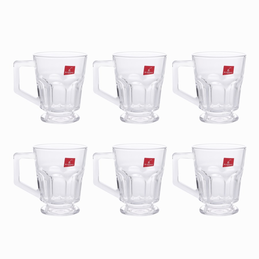 BLINKMAX 6pc Octogonal Glass Mug Tumbler Set Transparent Drinkware 310ml