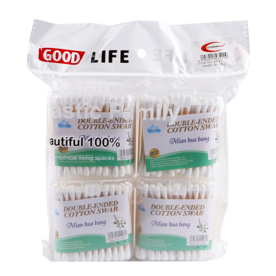 Generic 4pc of 100 Double Ended Cotton Buds Rectangular Shaped Pack - White