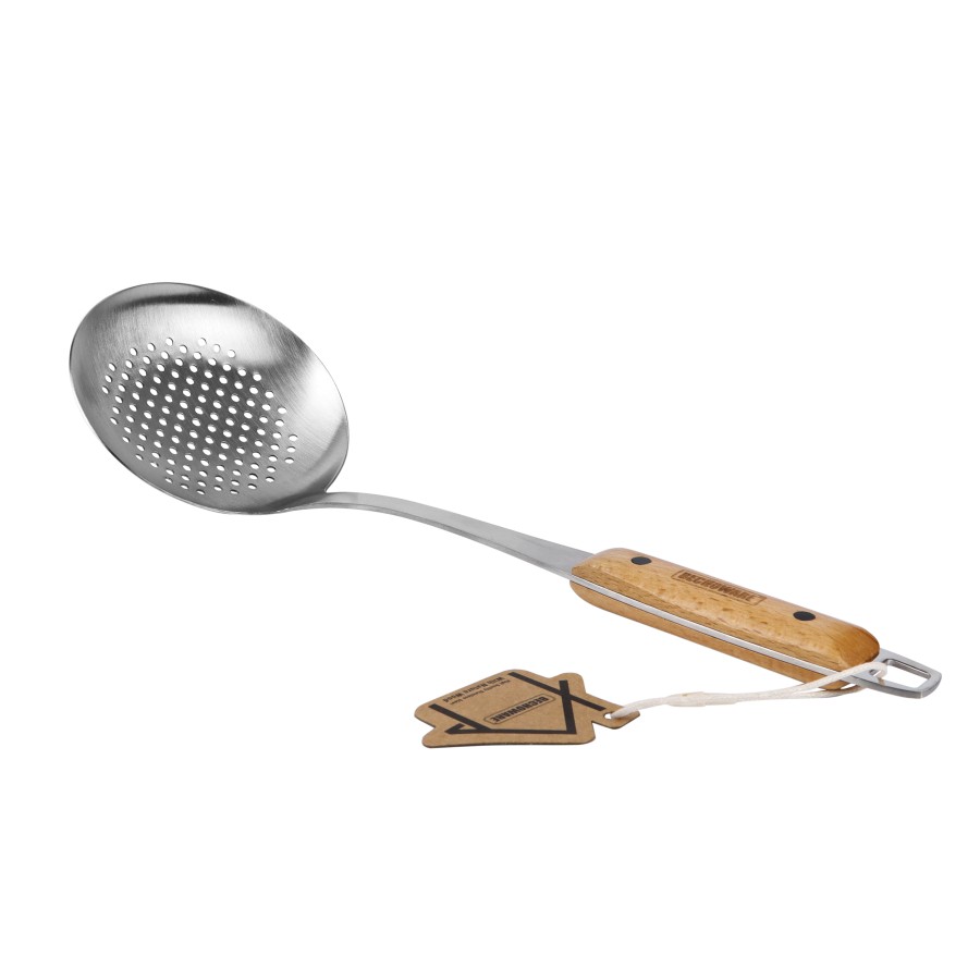 BECHOWARE Stainless Steel Wooden Handle Skimmer 36cm