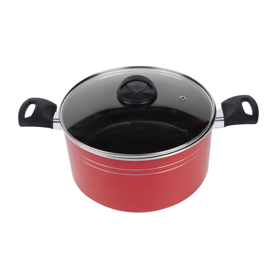 KITCHENMARK Nonstick Aluminium Casserole with Glass Lid 24cm - Red