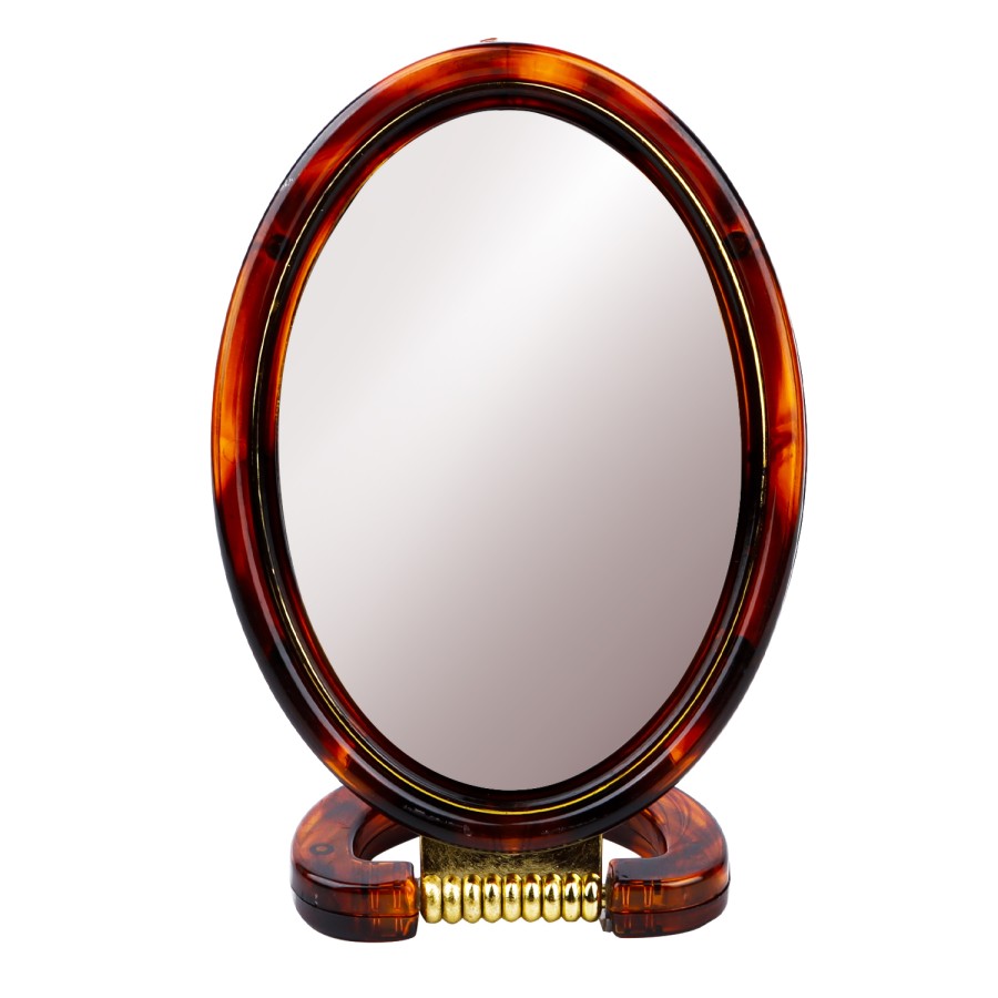 Generic Tabletop Desk Makeup Double Side Oval Mirror 14.5cm - Brown