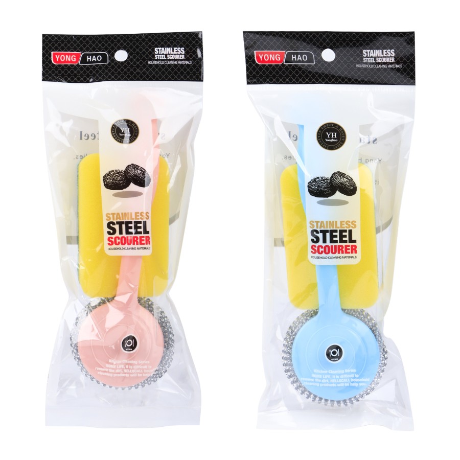 Generic 2pc Steel Wool Scourer & Sponge Set - Multicolor