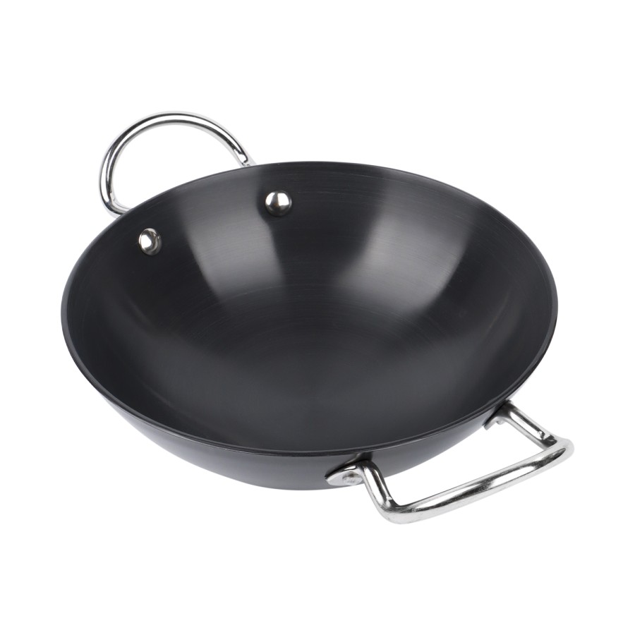 KITCHENMARK Hard Anodized Aluminium Wok Pan Shallow Kadai 22cm - Black 