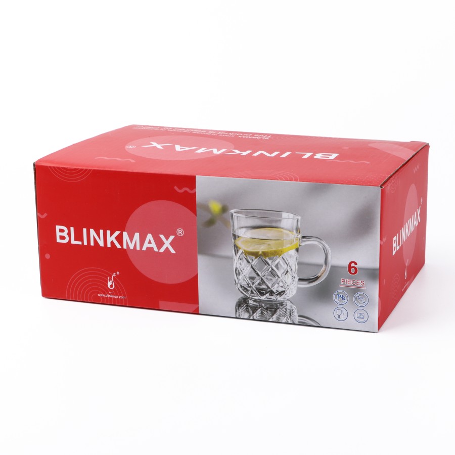 BLINKMAX 6pc Tea Cup Glass Tumbler Set Transparent Drinkware 230ml