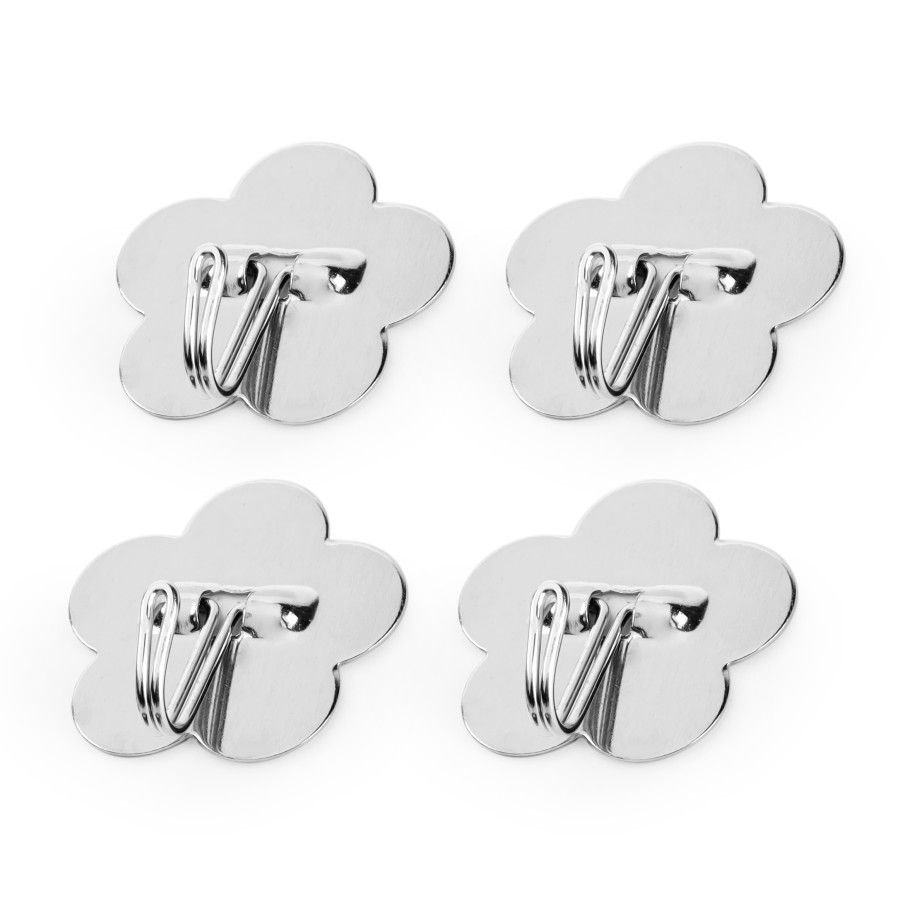 Generic Stainless Steel Flower Shaped Adhesive Sticker Hook 4pc Pack