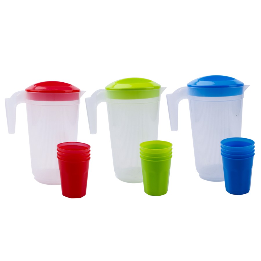 Generic Plastic Water Jug with Glasses 2L - 3 Color Pack