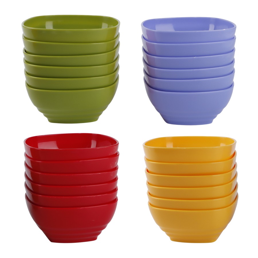 Generic Square Plastic Bowl 450ml 6pc Set - 4 Color Pack