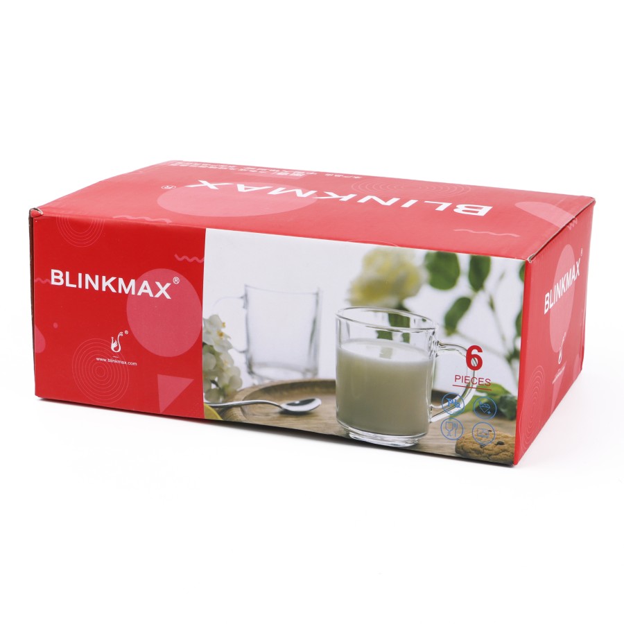 BLINKMAX 6pc Tea Cup Glass Tumbler Set Transparent Drinkware 235ml