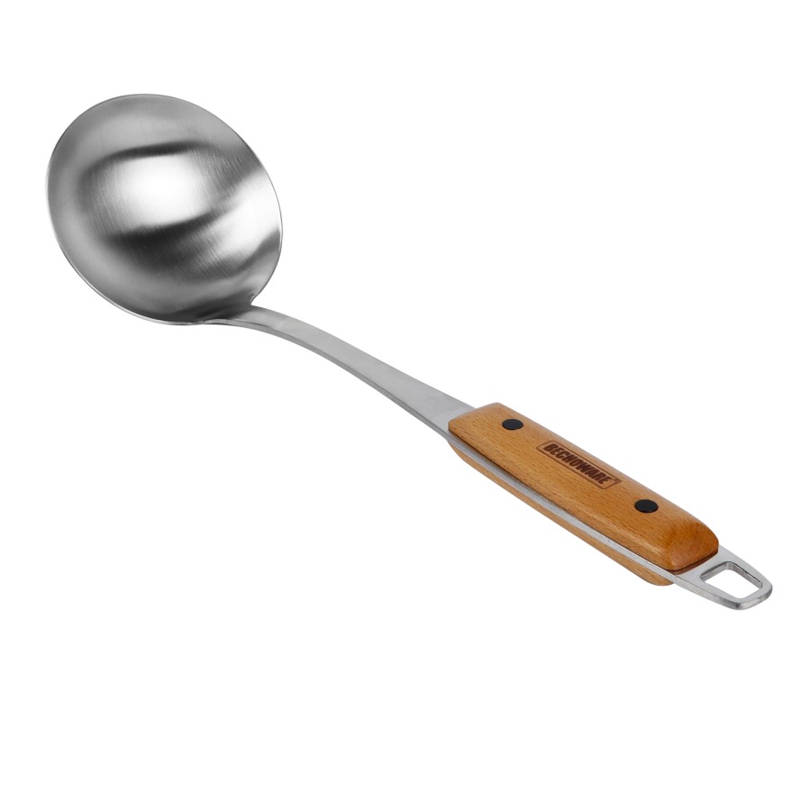 BECHOWARE Stainless Steel Wooden Handle Ladle Soup Spoon 33.5cm