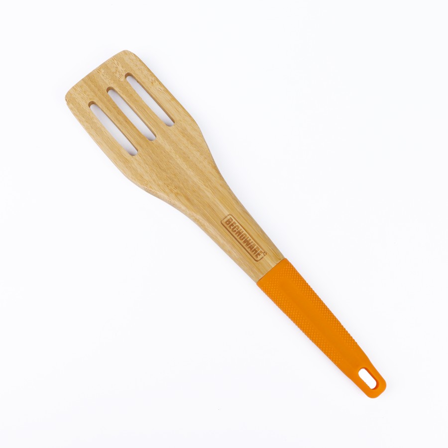 BECHOWARE Wooden Slotted Turner Spatula 32cm - Orange