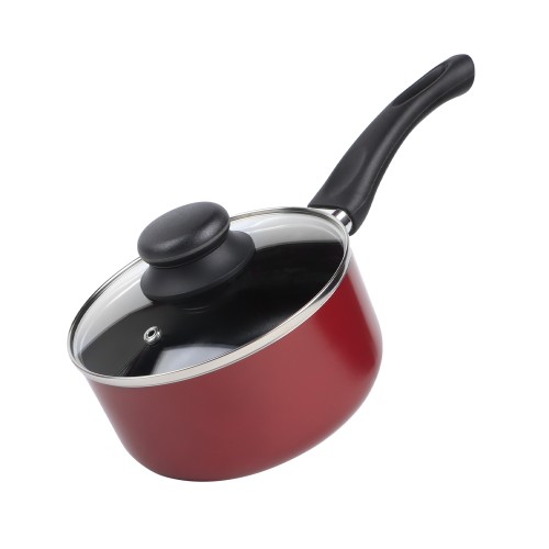 KITCHENMARK Nonstick Aluminium Saucepan with Glass Lid 16cm - Red