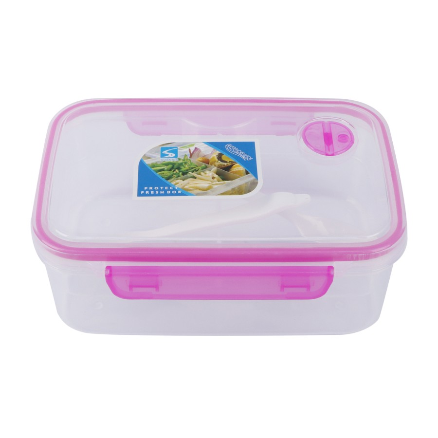 Generic Rectangular Plastic Airtight Lunch Box 800ml - Pink