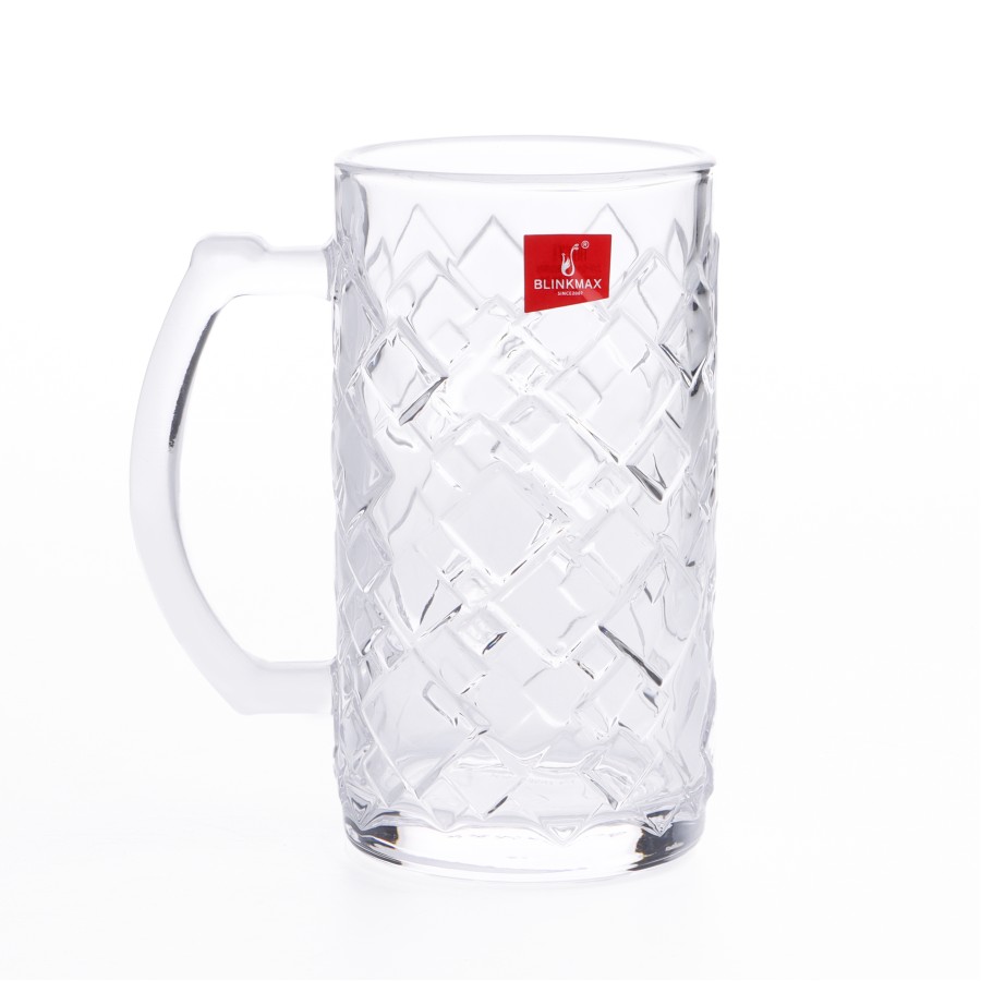 BLINKMAX 2pc Square Design Long Glass Mug Tumbler Set Transparent Drinkware 410ml