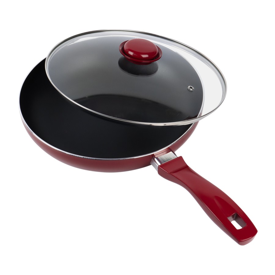 KITCHENMARK Nonstick Aluminium Frypan with Lid 28cm - Red