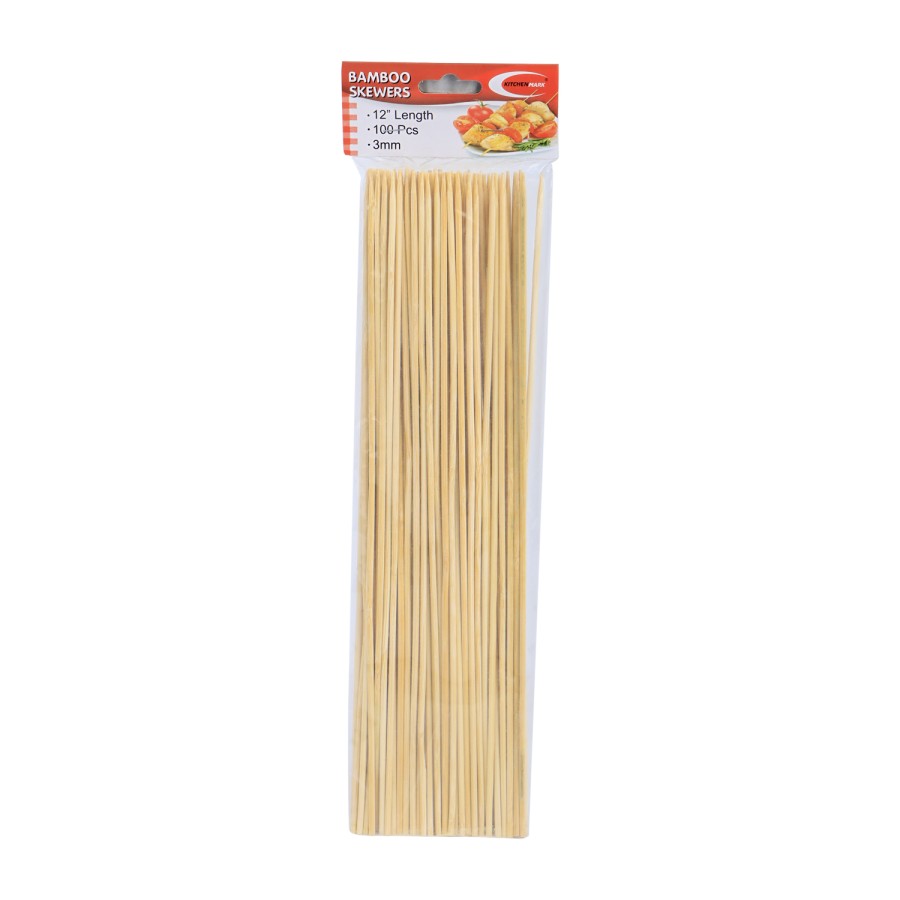 KITCHENMARK 100pc Bamboo BBQ Skewers Pack - 30cm