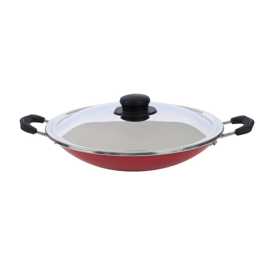 KITCHENMARK Nonstick Cookware Appam Aluminium Pan with Lid 21cm - Red