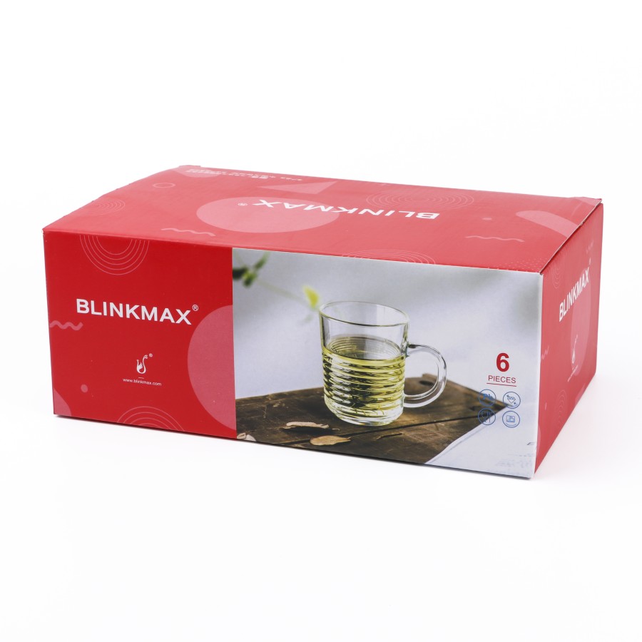 BLINKMAX 6pc Tea Cup Glass Tumbler Set Transparent Drinkware 230ml