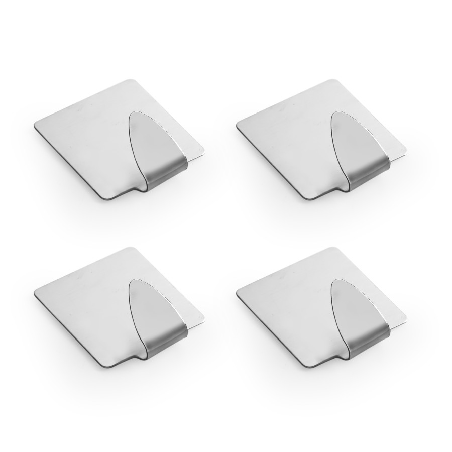 Generic Stainless Steel Square Shaped Adhesive Sticker Hook 4pc Pack