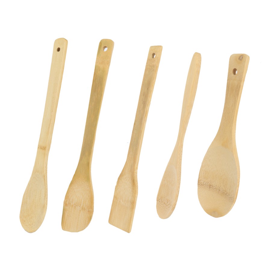 KITCHENMARK 5pc Bamboo Kitchen Spoon Set with Cutlery Holder