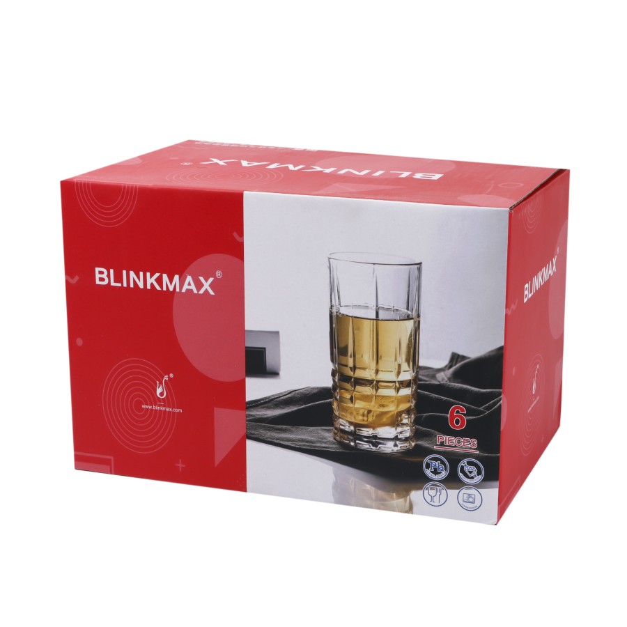 BLINKMAX 6pc Designer Glass Tumbler Set Transparent Drinkware 440ml