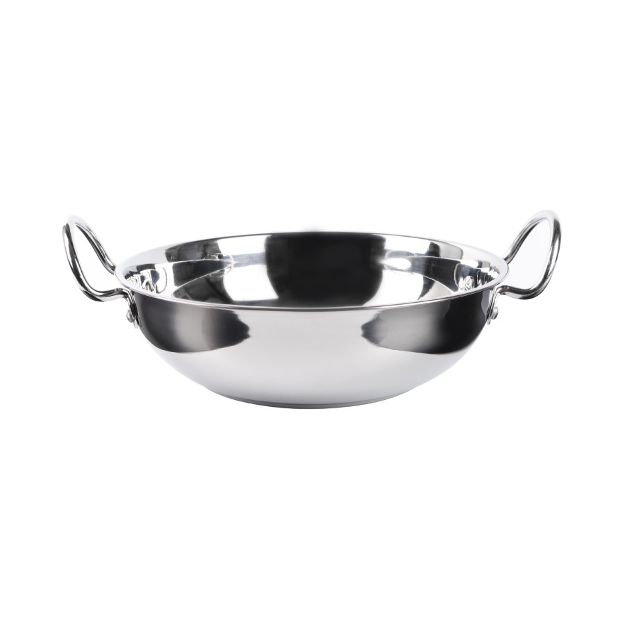 KITCHENMARK 3pc Stainless Steel Wok Pan Deep Kadai Set 24cm, 27cm, 29cm - Silver