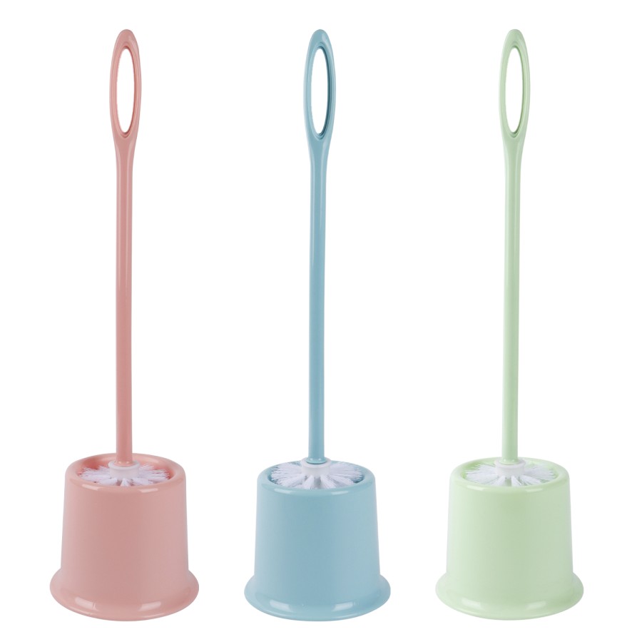 Oaxy Plastic Handle Toilet Brush with Stand 48cm - 3 Color Pack