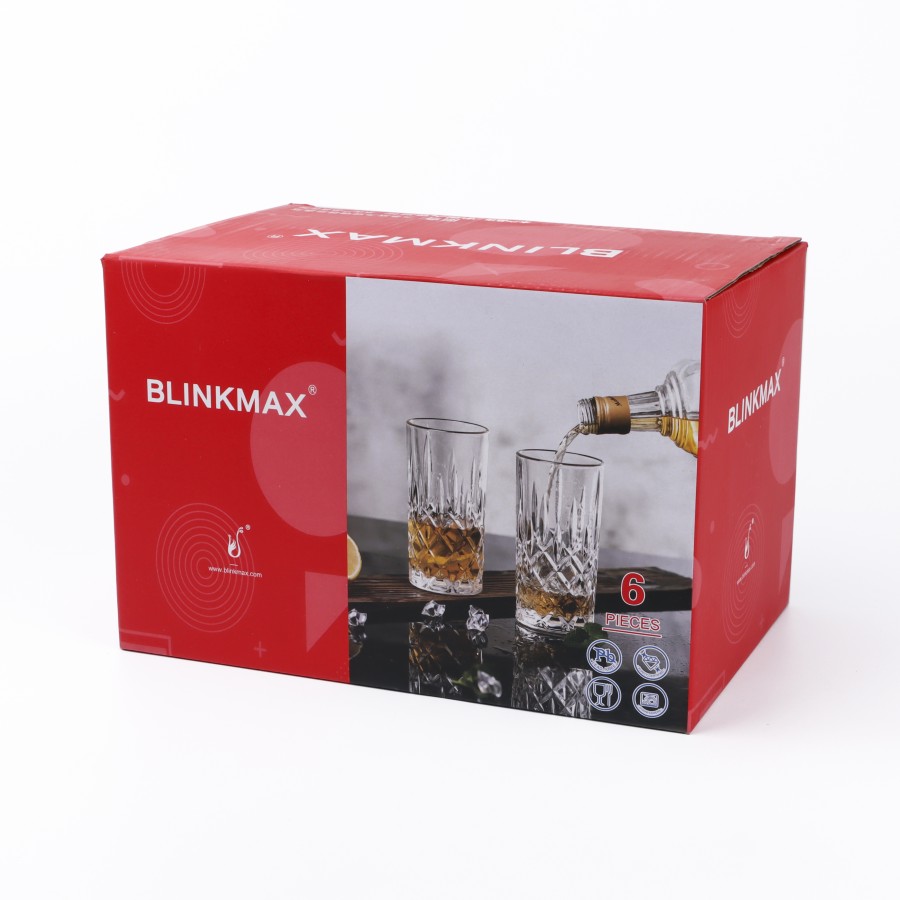 BLINKMAX 6pc Designer Glass Tumbler Set Transparent Drinkware 440ml