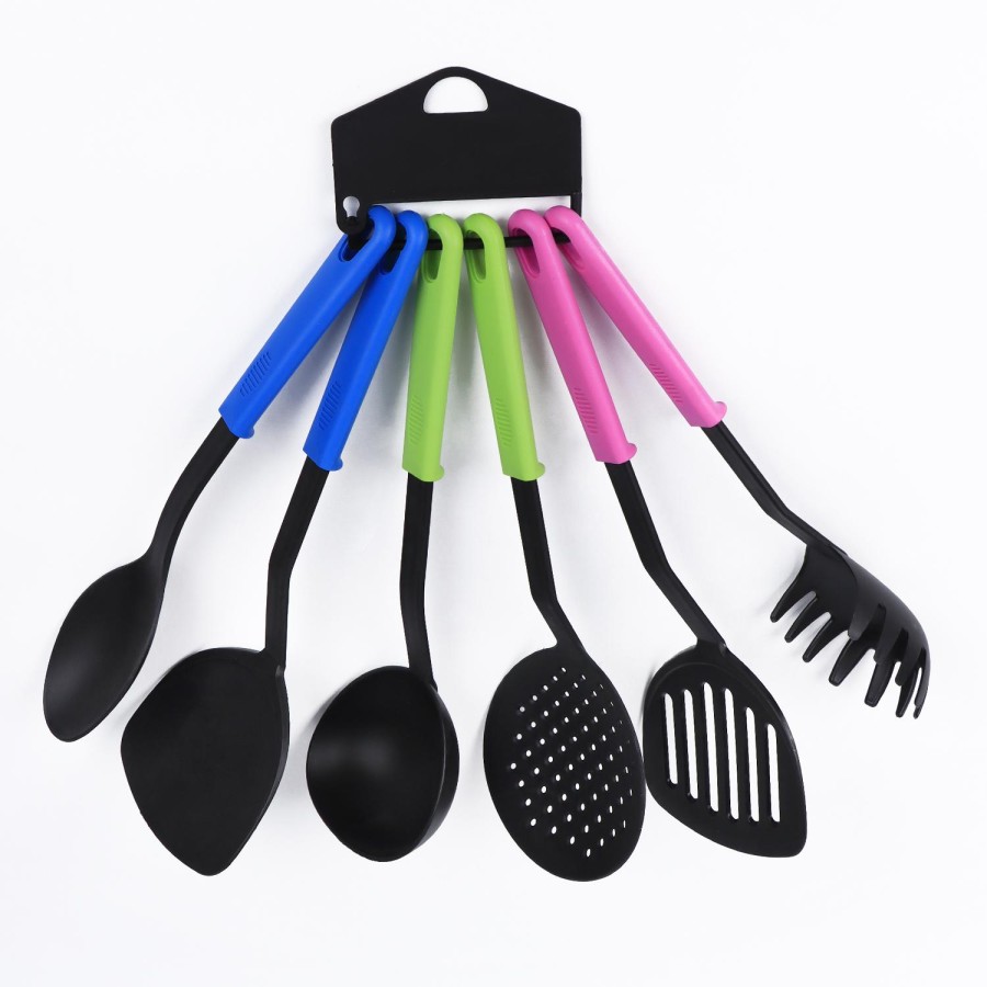 KITCHENMARK Silicon Utensils Set With Plastic Holder Long Spoon 6pc Set