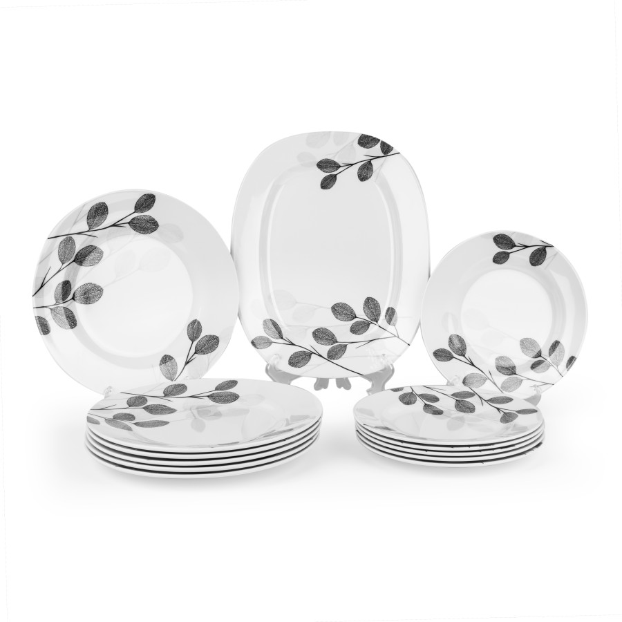 KITCHENMARK 33 Pieces Melamine Dinner Set - Leaves Branch White